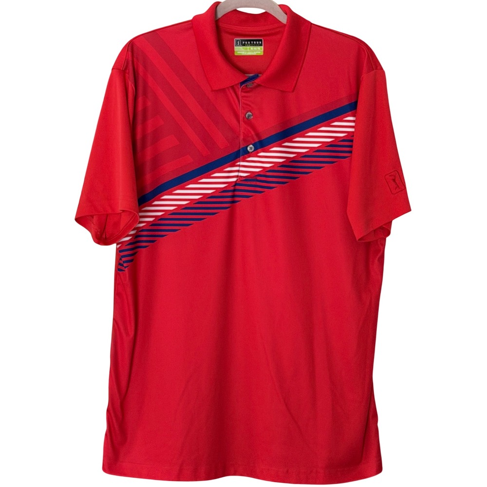 PGA Tour Pro Series Men's XL Red White Blue Short Sleeve Golf Polo | SKU 1042